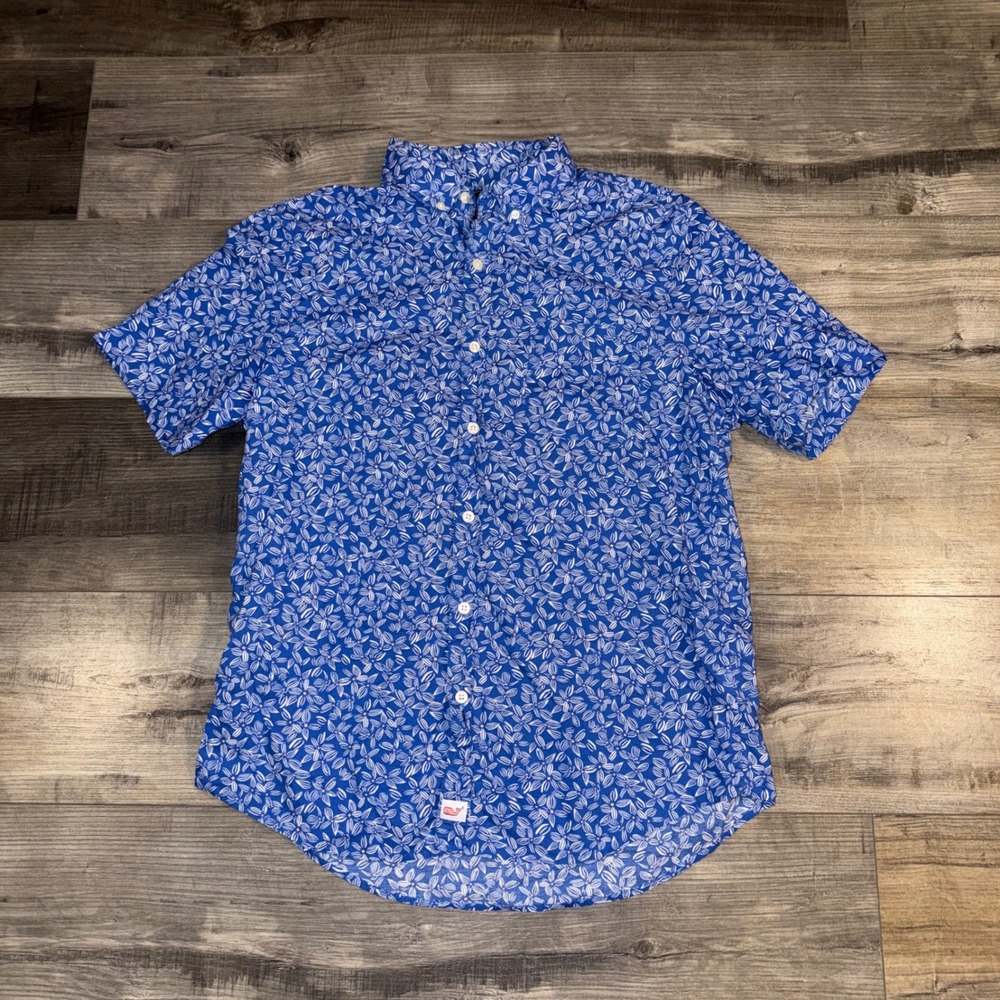 Vineyard Vines Murray Shirt Mens M Blue Floral‎ Button Down Slim Fit Cotton